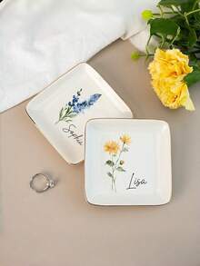 Khay đựng trang sức nhỏ bằng gốm sứ cá nhân hóa, khay đựng trang sức hình hoa sinh nhật theo yêu cầu, khay đựng trang sức dành cho nữ, món quà hoàn hảo cho phù dâu hoặc bạn thân, quà sinh nhật Giáng sinh cho mẹ, vợ, quà tặng phù dâu, phù hợp cho mọi mùa. - Nhiều màu - Xem 3
