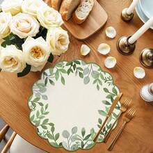 1pc/Set Eucalyptus Leaf Linen Round Placemat, 38cm, Seasonal Kitchen Dining Table Decor, Spring Home Decor, Spring Wedding Home Decoration - Multicolor - View 3