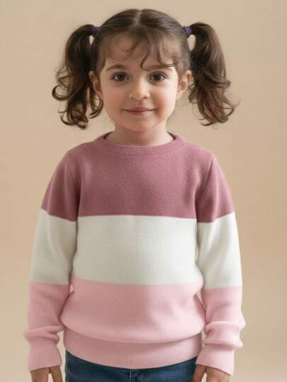 Suéter Feminino Infantil Listrado Menina Tricot Tricô Confortável Estilo Teen de Frio Casual Escola