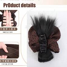 Leopard Print Hair Scrunchie & Feather Bun Claw Clip - Dark Brown - View 6