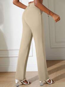 Women's Casual Commuter Solid Color Straight Leg Pants - Champagne - View 2