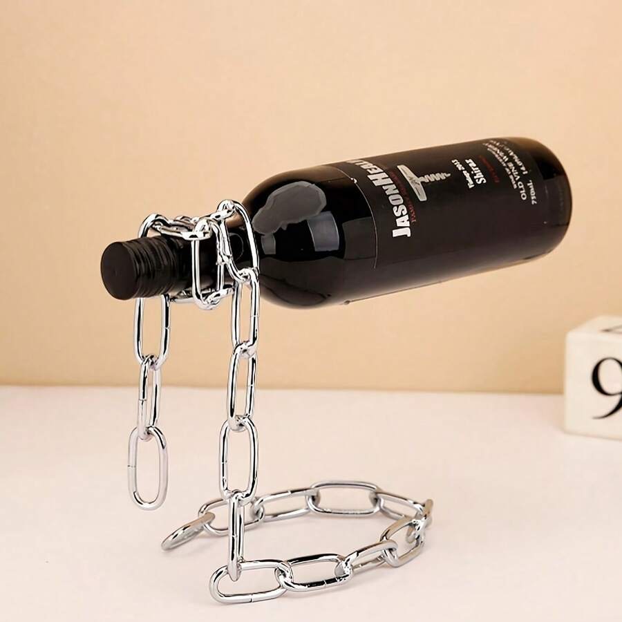 1 pieza Soporte mágico flotante para botellas de vino con cadena de eslabones de acero - Sostiene botellas en el aire, soporte de botella de vino con levitación única para bar en casa, cocina o decoración de fiesta - Multicolor - Ver 1