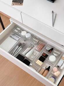 4/6/7pcs Drawer/Desktop Makeup Organizer Box, Transparent Vanity Organizer, Anti-Slip Multi-Compartment Jewelry & Small Items Storage Box, Elegant Organizer, Room Decor, Home Decor, Autumn Decor, Bedroom Decor, Christmas & New Year Gift - Multicolor - View 7