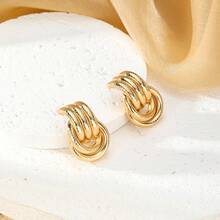 2 piezas Pendientes de aro de bola con rayas multicapa de metal minimalista y retro de lujo, conjunto de pendientes personalizados y elegantes, adecuados para el uso diario y versátil - Amarillo Oro - Ver 2