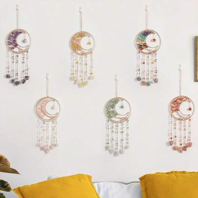 1pc Crystal Sun Catcher & Moon Dream Catcher With 7 Chakra Crystal Dream Catcher, Colorful Wall Decor, Home & Garden Decoration