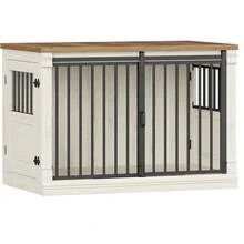 HaluPeit 101cm Dog Cage Furniture, Wooden Dog Box, Home Dog Crate With 3 Doors, Sliding Doors, For Small, Medium, And Large Dogs, Sturdy, Side Table, 101 * 60.5 * 70 Cm, White/Brown - White - View 8