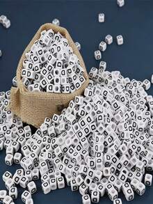 100/1000pcs/Pack White Background Black Letter Beads, 6mm Acrylic English Alphabet Square Letter Beads DIY Jewelry Making Accessories, Decorative Supplies | Overflowing Beads | Durable Bead Material For Jewelry Making - Black and White - View 54