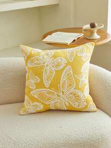 1pc 3D Butterfly Embroidery Decorative Throw Pillow Case, Home Decor Suitable For Living Room, Bedroom, Party And Various Environments, Spring/Summer - Yellow - View 5