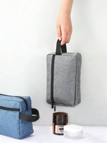 Personalized Name/Text Travel Toiletry Bag - Oxford Cloth Portable Unisex Cosmetic Organizer Pouch With Name Tag, Blue/Black, Multifunctional, Decorative, Lettering, Solid Color, Elegant, Fashionable, Retro, Modern, Colorful, Casual, Basic, Soft, Unique, Customized, Personalized, Ideal Gift For Girlfriend, Women, Friends - Multicolor - View 7