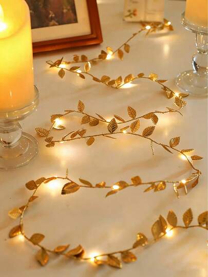 1串50/20 LED金叶花形灯串，仙女灯，婚礼装饰，家居装饰，仙人掌花园装饰，LED铜线灯，人造植物装饰，电池供电（不含电池），适用于情人节、婚礼、儿童房、生日派对、家庭聚会、DIY装饰、派对用品、墙面装饰、卧室装饰、家居装饰、桌面装饰