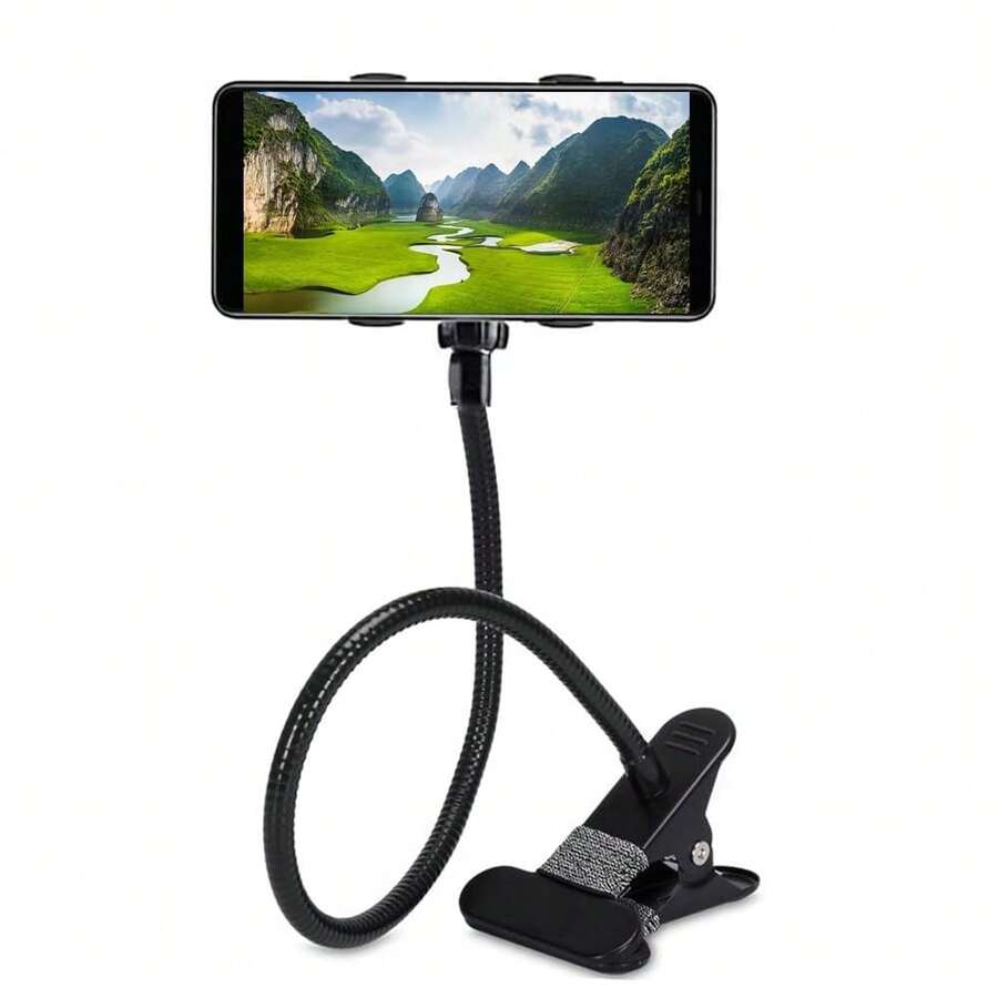 Cell Phone Holder,Lazy Bracket, 360-Degree Rotating Universal Flexible Long Arms Clip Mount Gooseneck Phones Stand For Bed Flexible Arm Adjustable Mount Clamp On Desk Bedframe (Black) - màu đen - Xem 1