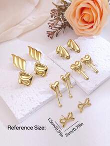 6 Pairs Stainless Steel Jewelry Set For Women Fashion Women Earrings Women Jewelry Minimalist Geometric Fashionable, Luxurious, Simple, Elegant, And Personalized Chunky Gold Stud Earrings For Teen Girls Summer Beach Vacation Bikini Accessories Attractive Clothes, Wedding Dresses Accessories - Versatile JewelryPerfect For Wearing While Swimming, Bathing, Exercising ,Great For Valentines Day, Birthday, Mother Day, And Vacation Surprises. - Gold - View 3