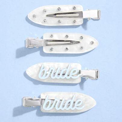 Bride Beauty Clips - 4 Pc | Bachelorette Party, Blue White Bridal Hair Clip, Wedding Get Ready With Me, Bridal Shower Favor, Wedding Accessory