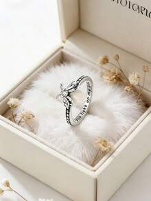 1枚原创设计银色夜光萤火虫戒指，夜光星空设计，精致镀银戒指，女士款，独特的萤火虫造型夜光饰品，镶嵌精美立方氧化锆，浪漫发光戒指，适合日常佩戴、派对、约会、周年纪念等场合。 - 銀色 - 查看 5