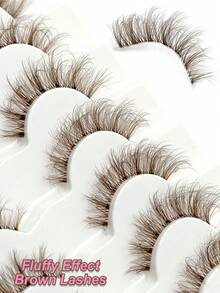 Asiteo 7 Pairs Brown Faux Mink Eyelashes With Clear Band Wispy Volume Cat Eye Lashes Fluffy Natural Look False Lashes Transparent Stem 3D Curl Full Strip Lashes Extension Makeup Suitable For Travel, Everyday Makeup, Eid - Cat Eye Lashes - View 5