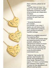 Valentine's Day Gift, Engravable Name Necklace, Stainless Steel Puzzle, Multi-Heart Matching Couple Pendant, Customizable With 2/3/4 Hearts, Names, And Dates. Exclusive Gift For Girlfriend, Wife, Or Anniversary - Multicolor - View 4
