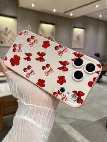 Cute Y2K Style Bow & Cherry Blossom Print Matte White Phone Case, Minimalist TPU Shockproof Protective Cover Suitable For Daily Use/Dates/Gifts, Compatible With IPhone 16/17/17 Pro Max, Galaxy S25 Ultra - White - View 7