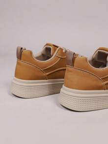 Men's Solid Color Preppy Style Business Casual Lace-Up Sneakers, Suitable For Sports, Running, Casual Walks, Fashionable Athletic Vibe, Comfortable And Versatile, Street Style - Yellow - View 7