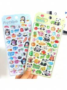 1张可重复使用的3D贴纸 - 可爱水果冰淇淋、实验室贴纸、动物和宠物（猫、狗）| 自粘分层贴纸，不对称形状，哑光表面，适用于剪贴簿、日记、计划本、DIY手工 | 柔和色彩和彩色卡通3D浮雕可爱趣味贴纸、水晶贴纸、钻石浮雕贴纸、定制创意计划本贴纸（随机款式） - 彩色 - 查看 6