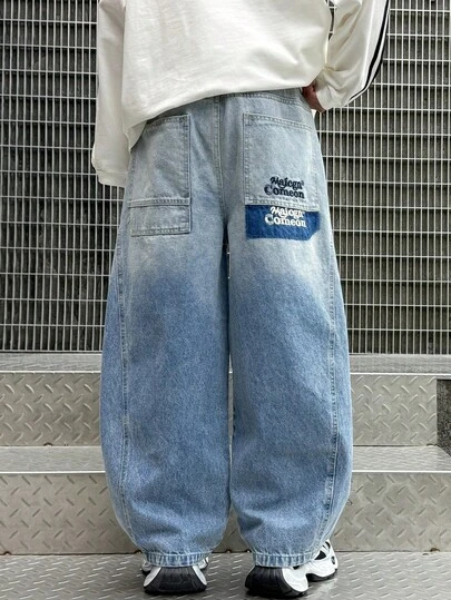 Tween Boy Loose Fit Straight Leg Jeans, Suitable For Casual, School, Outdoor Wear, Spring