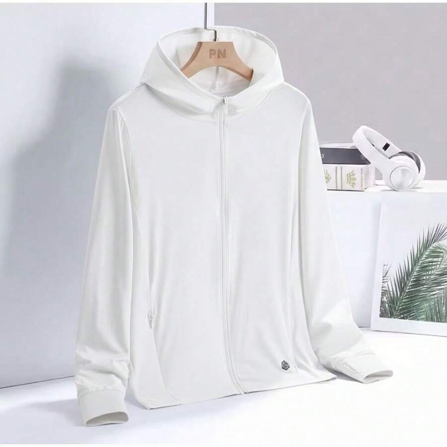 Lightweight Jacket With Full Zip, UPF 50+, And Hood For Hiking, Fishing, And Outdoor Activities. - 白色 - 查看 1