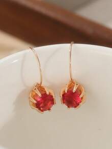 一对复古嘻哈风耳环，镶嵌合成立方氧化锆，多层铜质花卉设计，女士复古首饰，适合日常和节日佩戴 - 金色 - 查看 5