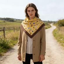 1pc Fashion Daisy Flower Pattern Large Square Scarf 35.4inch Multiple Color Options Smooth And Breathable Texture Suitable For All Seasons - 彩色 - 查看 2
