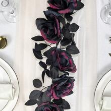 Black Artificial Roses Flower Garland Fake Halloween Hanging Floral Vines For Gothic Party Table Centerpiece - Hot Pink - View 2