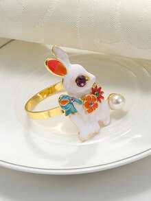 1/6pcs Easter Bunny Holiday Celebration Napkin Rings, Hotel Restaurant Dining Table Decor, Banquet Decor, Napkin Decor - Multicolor - View 6