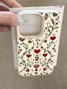Estuche para teléfono con patrón floral de corazón Compatible con estuches para teléfonos   17  16 Pro Max  15 Pro Max  13 y  12 Diseño elegante con textura de cuero Resistente al agua, a caídas y rayones Un regalo perfecto para familiares, amigos, amantes, novios/novias y el día de San Valentín - Blanco antiguo - Ver 5