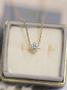 1件S925纯银极简主义立方氧化锆圆形吊坠项链，百搭精致女士颈链 - 圓形 - 查看 8