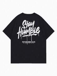 Christmas Short-Sleeved T-Shirt With Round Neck, Graphic Slogan Print In English, Minimalist And Summer Style For Men, Hot Item - 黑色 - 查看 5
