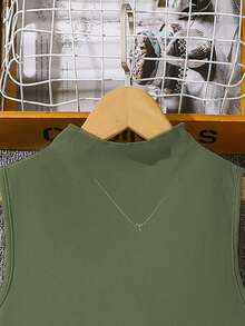 Left Mama 女童优雅立领无袖褶皱连衣裙，夏季 - 軍綠色 - 查看 3