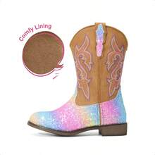 Girls Rainbow Cowgirl Boots Glitter Western Style Toddler Cowboy Boots Child Mid Calf Rhinestone Riding Shoes Party Birthday Dress Up For Toddler/Little/Big Kid Party School Holiday Dress Up - Màu xanh bạc hà - Xem 6