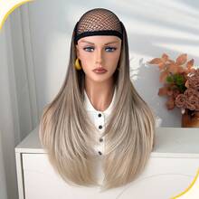 V型夹式接发，黑棕渐变、酒红渐变、棕渐变、黑棕渐变，22英寸长，耐热纤维合成发片，适合女性圣诞节、万圣节、音乐节派对和日常使用。 - 拼色 - 查看 9