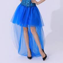 1 pièce Jupe asymétrique à volants pour femmes en noir, vert olive, rouge, blanc, rose rouge, bleu marine. Décoration de vacances, ourlet évasé court devant long derrière, style gothique en tulle maille - Multicolore - Voir 16