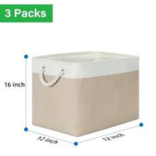 Large Storage Baskets For Organizing Fabric Closet Organizers Storage Bins With Handles 3-Pack 16x11.8x11.8 Inch Collapsible Baskets For Shelves Clothes Home Organization L-White&Beige - 白色和米色 - 查看 6