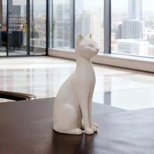 1 pieza Elegante estatua de gato, escultura de arte minimalista, figura de gato, decoración abstracta para el hogar, decoración de escritorio/gabinete/dormitorio, regalo para ella, diseño refinado, artesanía delicada - Blanco - Ver 4