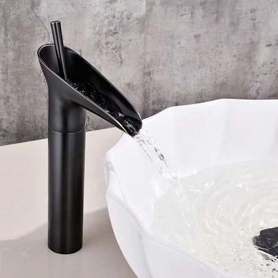 G3/8 Black Bathroom Sink Tap, Waterfall Bathroom Tap, Classic Vintage Bathroom Sink Tap, Single Lever Mixer Tap, Cold Hot Water, G3/8