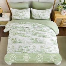 Comforter Set Full Sage Green 7 Pieces Botanical Print Bed In A Bag Soft Microfiber Farmhouse Complete Bedding Set For All Season With Sheets Elegant Design - Queen - View 3