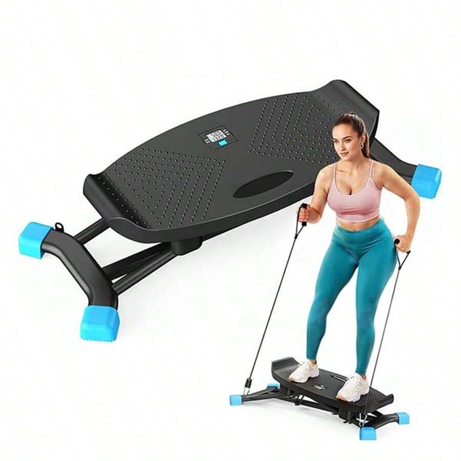4-In-1 Balance Board Stepper, Sliding Stepper With Resistance Bands, Ski Board And Balance Trainer, Quiet Mini Stepper For Home Workouts, LCD Display, 200kg Load Capacity, Compact And Portable Design (Black) - Black - View 1