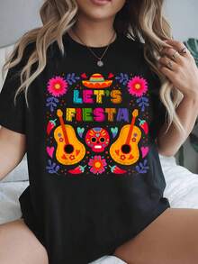 Camisetas Piñata Let'Fiesta Cinco De Mayo 2026, conjuntos de primavera y verano para mujer, blusas negras tees - Negro - Ver 1