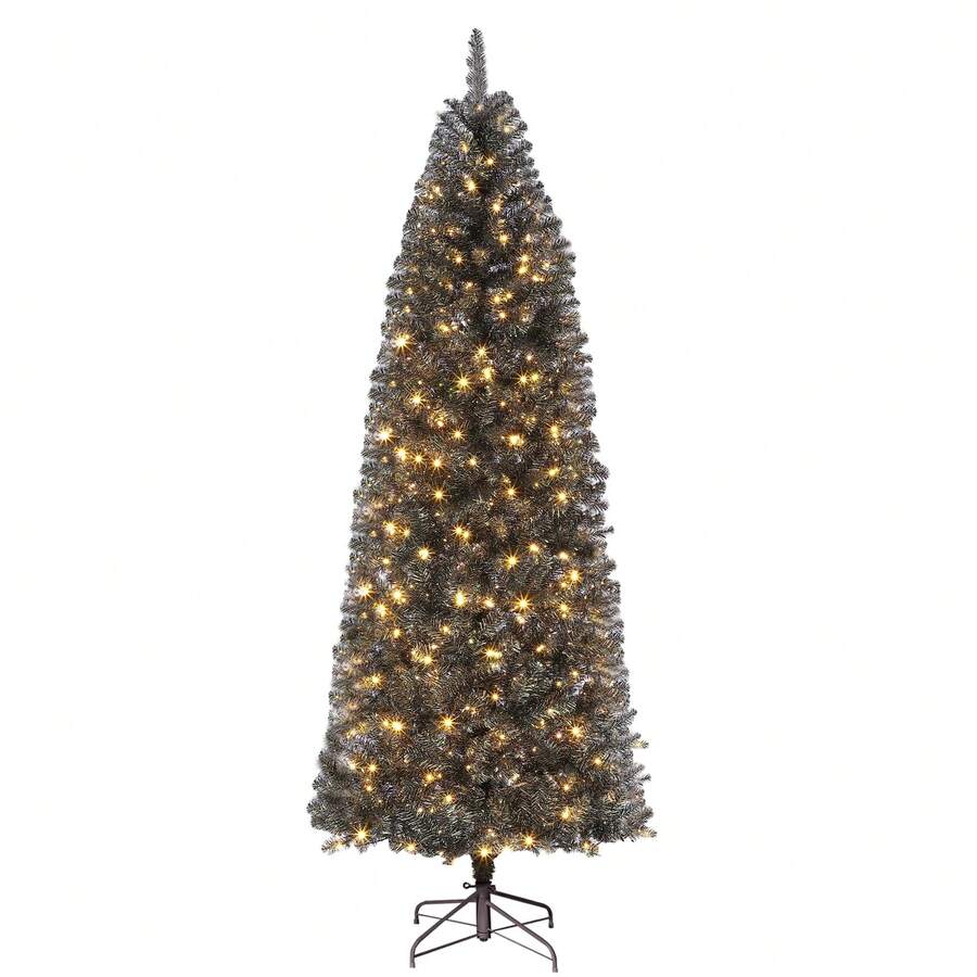 Árbol de Navidad artificial de 2,3 m, color negro, con base de metal resistente y puntas de ramas realistas, decoración navideña delgada y esbelta para Halloween, hogar y oficina. Color negro. - Multicolor - Ver 1