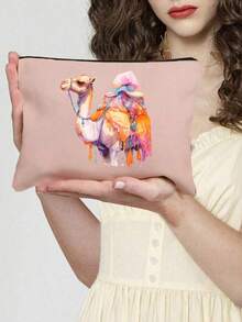 Bolsa de cosméticos con estampado de camello y palmera, disponible en múltiples estilos, estilo impreso colorido, bolsa de maquillaje reutilizable con patrón de camello, ligera, bolsa de almacenamiento de maquillaje y artículos de tocador, bolsa de cosméticos con cremallera, monedero conveniente, bolsa de tocador, bolsa de almacenamiento, accesorio de viaje, excelente para compras, multiusos, para organizar cosméticos, brochas, accesorios - Multicolor - Ver 4