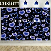 Personalized Text Y2K 2000s Heart Birthday Tapestry, Glitter Love Heart Wall Decor, Girls 2000s Theme Birthday Photo Backdrop - Multicolor 2 - View 1