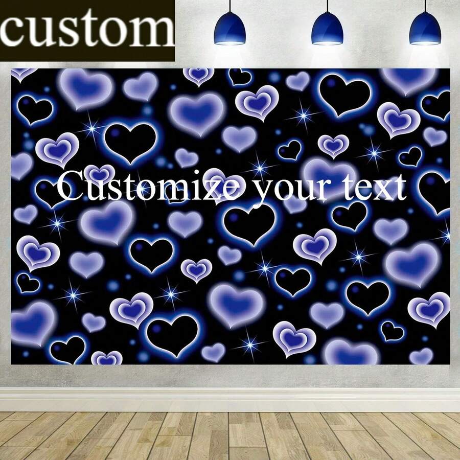 Personalized Text Y2K 2000s Heart Birthday Tapestry, Glitter Love Heart Wall Decor, Girls 2000s Theme Birthday Photo Backdrop - Multicolor 2 - View 1