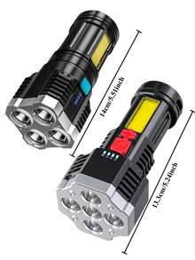 2pcs/1pc Rechargeable 5/4 LED Flashlight, Ultra Bright Tactical Headlamp, Battery Level Indicator, Waterproof Design, Suitable For Camping, Hiking And Emergency Situations. - L-29 - 查看 11