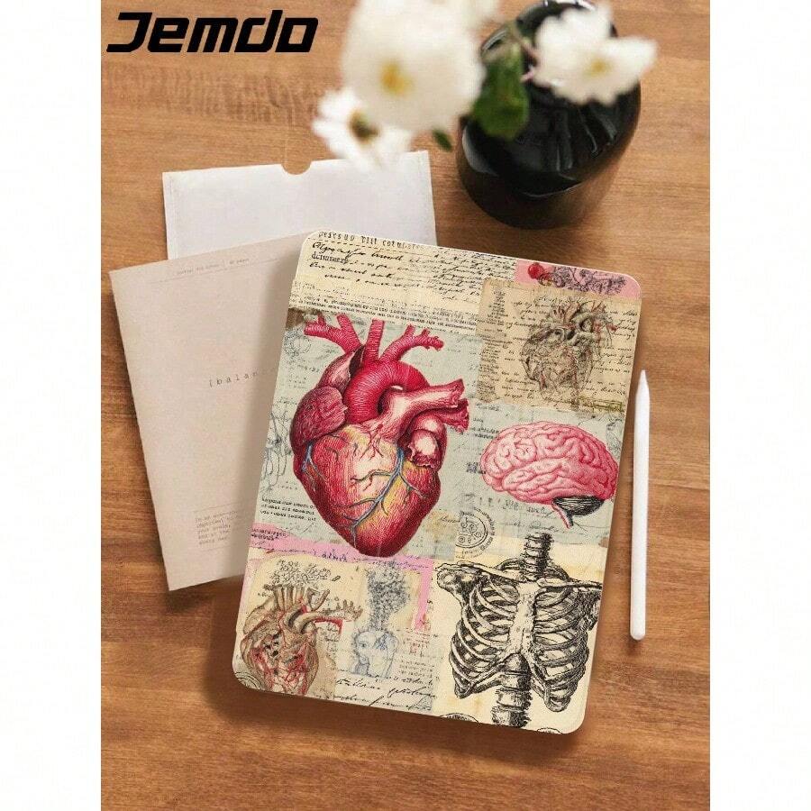 1pc Heart Organ Newspaper Graphic Tablet Protective Case, Compatible With IPad 10.2/12.9" IPad Pro 11" 2021/2020/10th Gen/IPad (A16) 11" 11th Gen 2025, Galaxy Tab A8 10.5" 2022, Matepad 10.4/Tab, With Pencil Slot, Anti-Drop, Protect Your Beloved Device, Romantic Halloween Gift For Family And Friends - 多色-2 - 查看 1