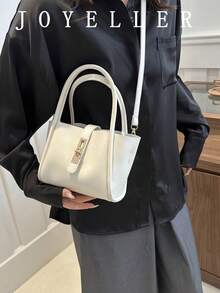 女士新款纯色PU时尚手提包多功能单肩包带小零钱包 - 白色 - 查看 4