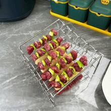 1 件装不锈钢三层迷你烤箱架 - 空气炸锅配件，可作烘焙架、圆形烤架、鱼架、面包架、蒸架、油炸工具 - 烤架1件+烤簽15支 - 查看 5